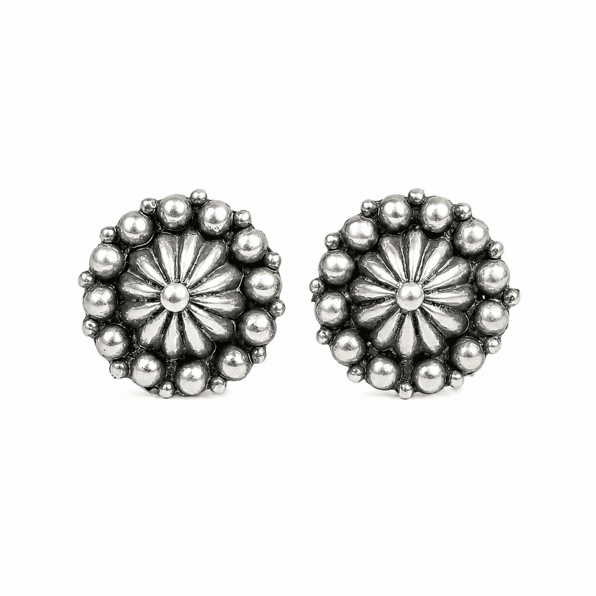 Silver Oxidized Dome Earrings front view in 92.5 sterling silver with an oxidized finish