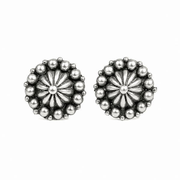 Silver Oxidized Dome Earrings front view in 92.5 sterling silver with an oxidized finish