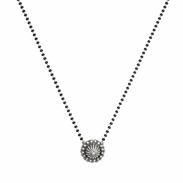 Silver Oxidized Dome Mangalsutra front view in 92.5 sterling silver with an oxidized finish