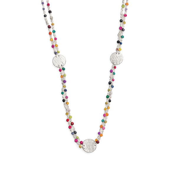 Coin Necklace with Multicolour Semi-Precious Stones – Short
