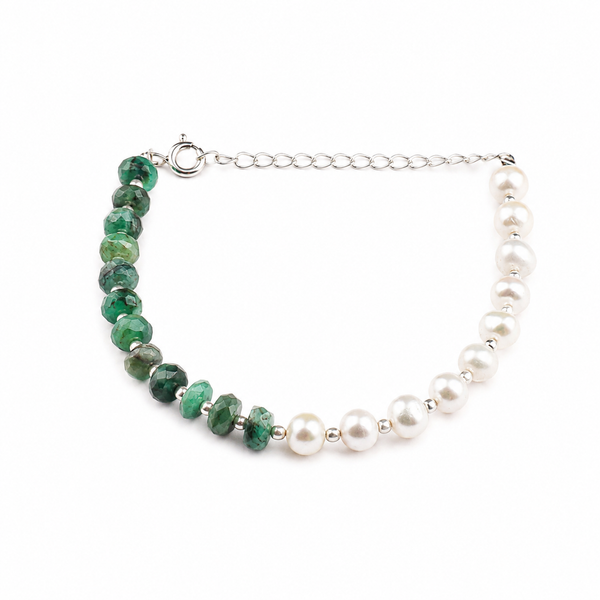 Emerald & Freshwater Pearl Silver Bracelet (Project Handmade)