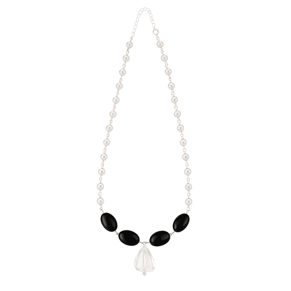 Silver Pearl Black Spinel Necklace
