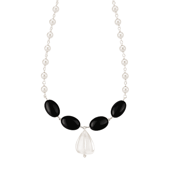 Silver Pearl Black Spinel Necklace