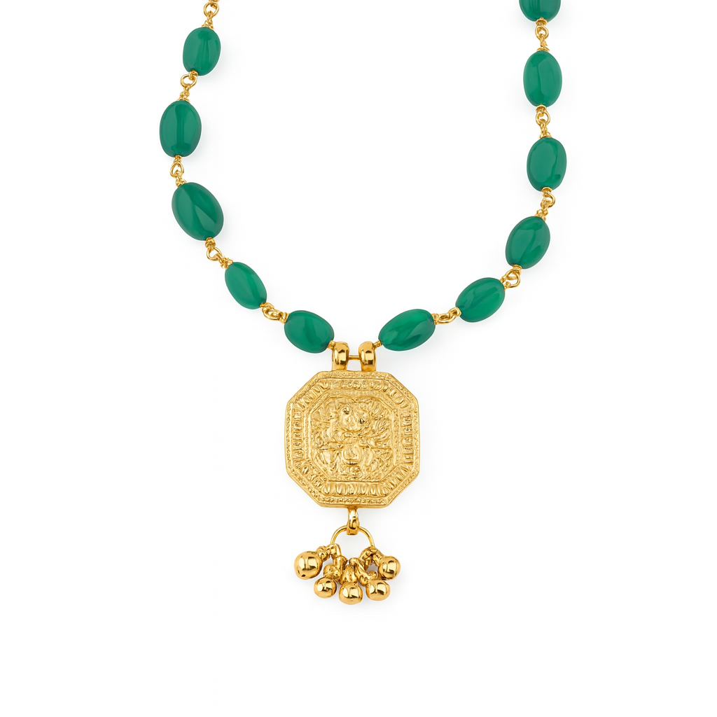 Gold plated pendant necklace with green onyx