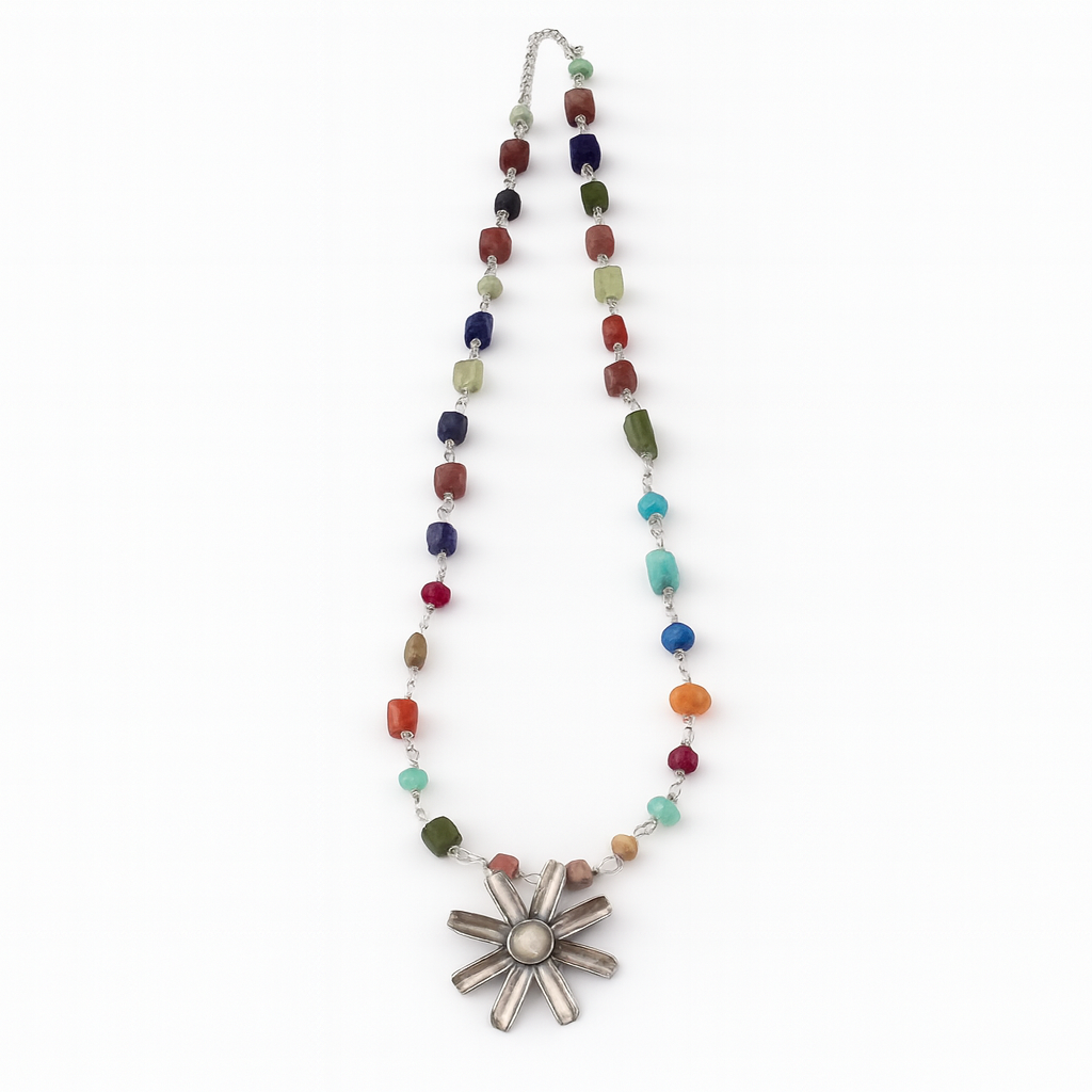 Multicolour ganthan necklace with flower pendant