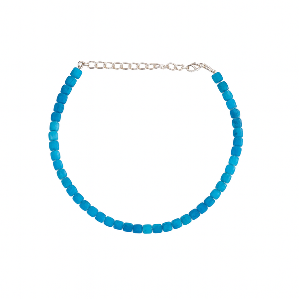 Blue apatite beaded anklet with adjustable silver chain