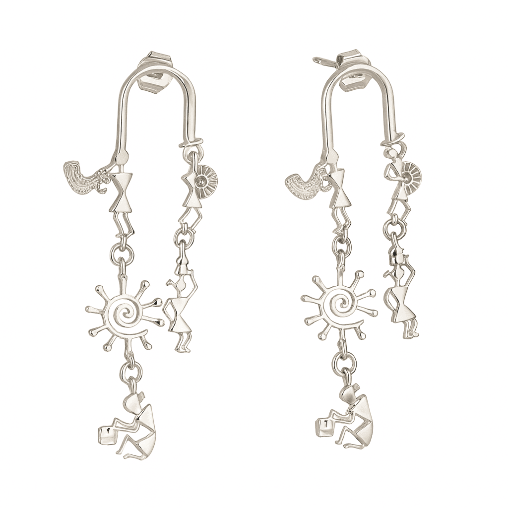 Silver earrings with Warli motifs, artisanal design, 92.5 silver, cultural jewelry