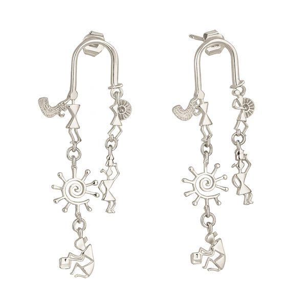 Silver earrings with Warli motifs, artisanal design, 92.5 silver, cultural jewelry