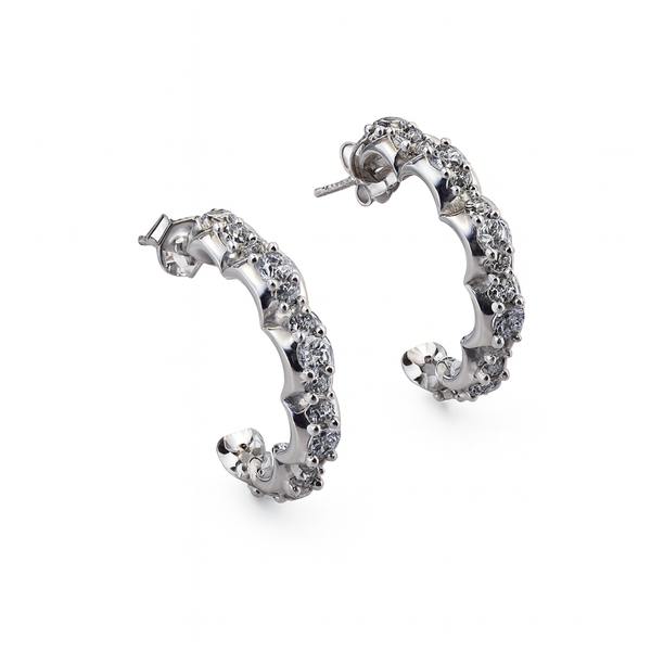 Silver floral hoop earrings with CZ stones, lightweight jewelry for women