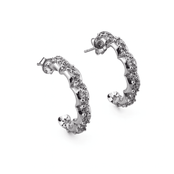 Silver floral hoop earrings with CZ stones, lightweight jewelry for women