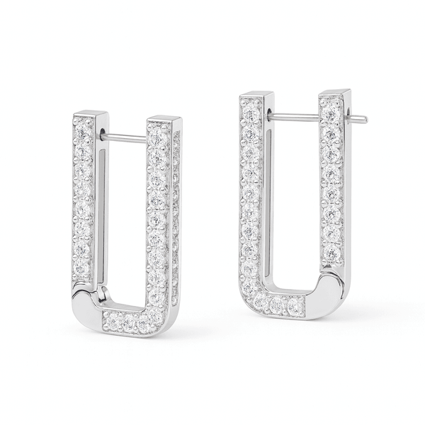 Silver U Shaped Hoops with CZ Stones, modern jewelry