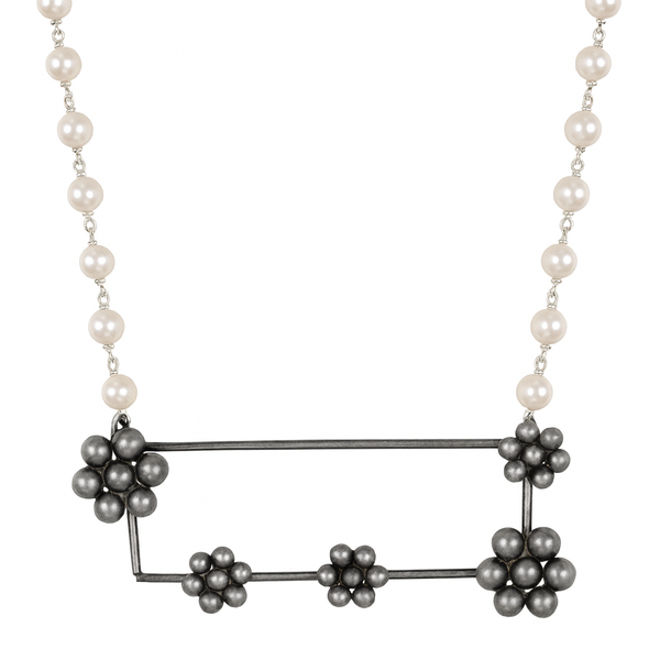 Handmade kudi abstract necklace with pearls in 92.5 sterling silver