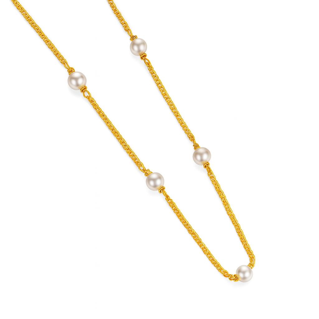 Classic Pearl Chain (White Pearls) | 92.5 Silver | 22K Gold Plated