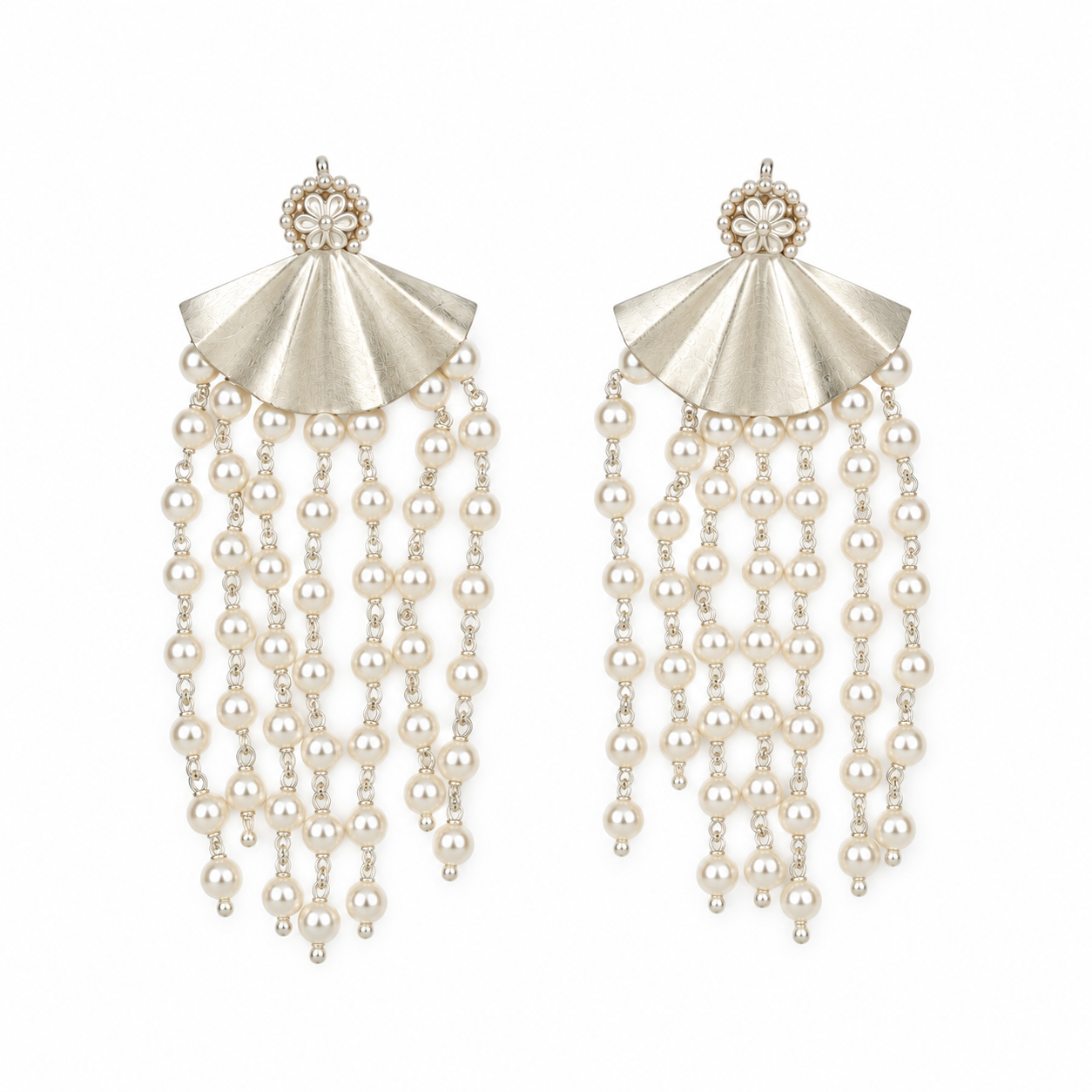 Oxidised Silver Pearl Arc Earrings