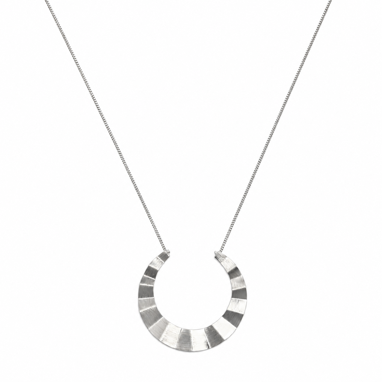 Silver Textured Crescent Pendant Necklace