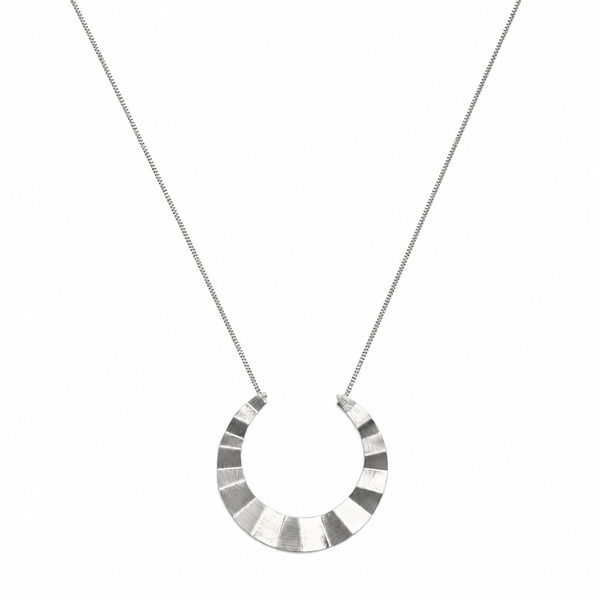Silver Textured Crescent Pendant Necklace