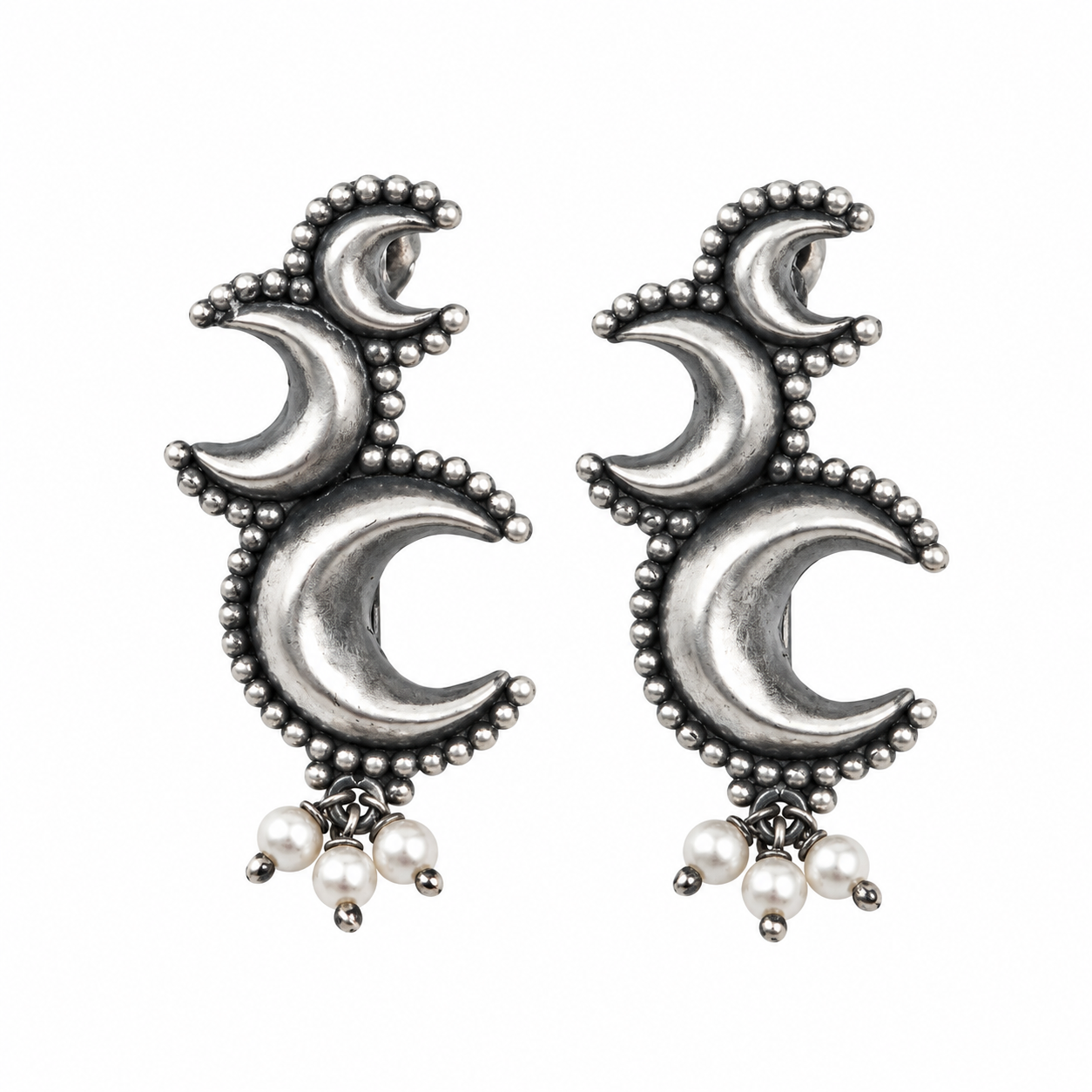 Oxidised Silver Chandrakor Earrings