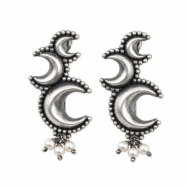 Oxidised Silver Chandrakor Earrings