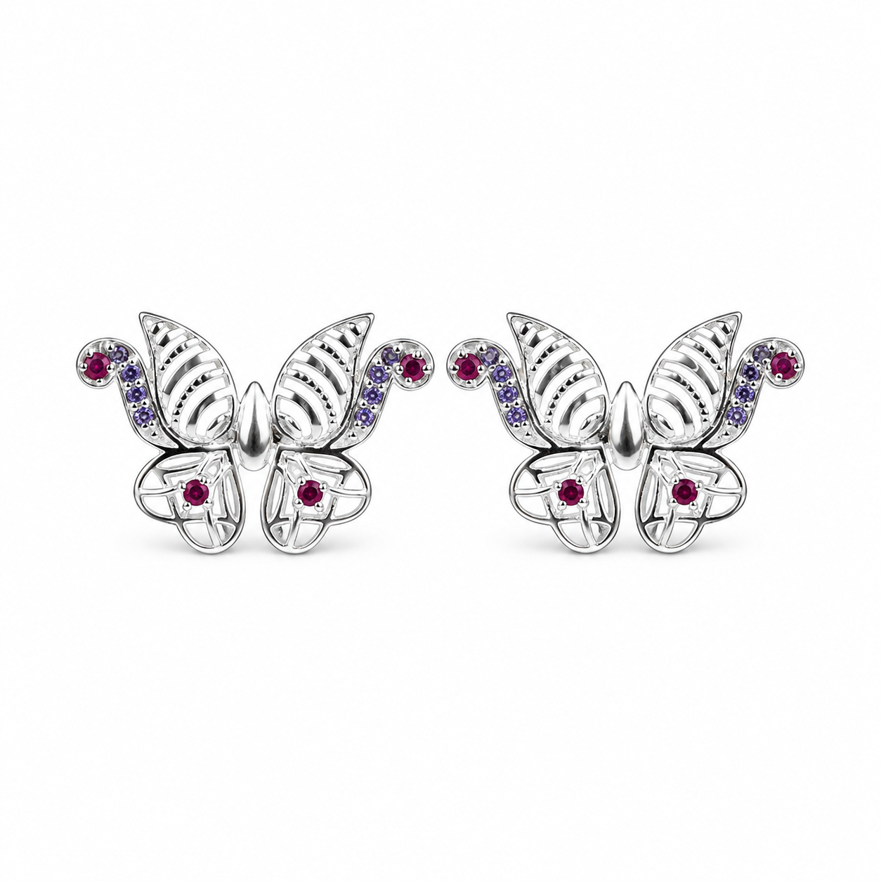 Silver CZ Butterfly Stud Earrings
