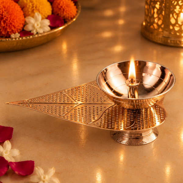 Silver Plated Metal Alloy Leaf Diya
