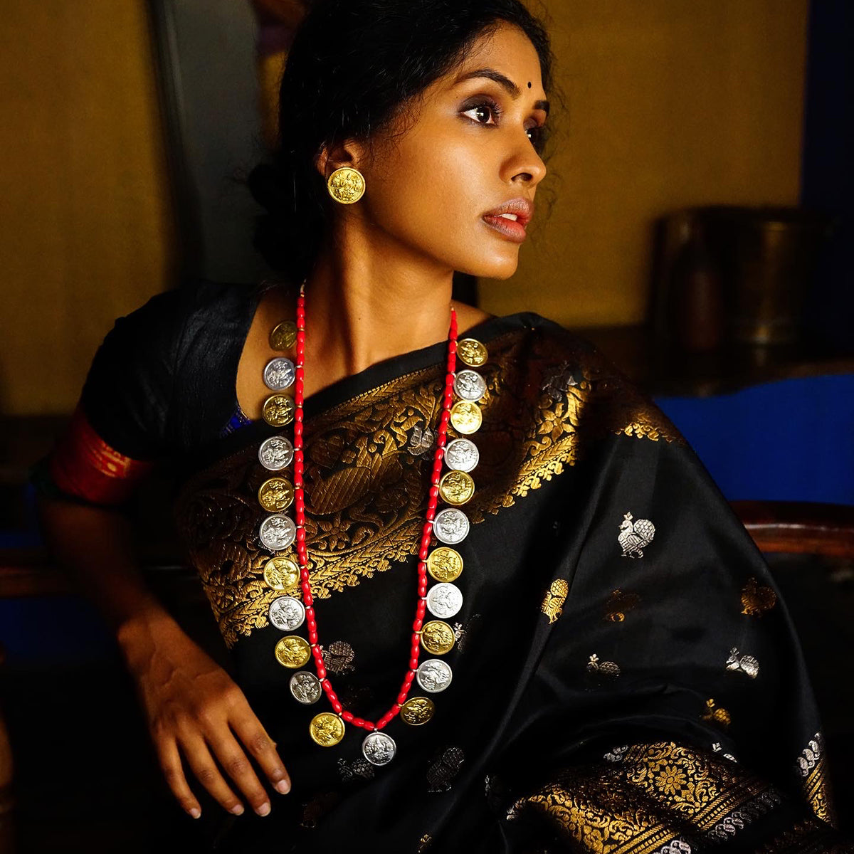 Swarna Rajat Putali-Haar Set: Long ( ( Coin necklace ) | 92.5 Silver