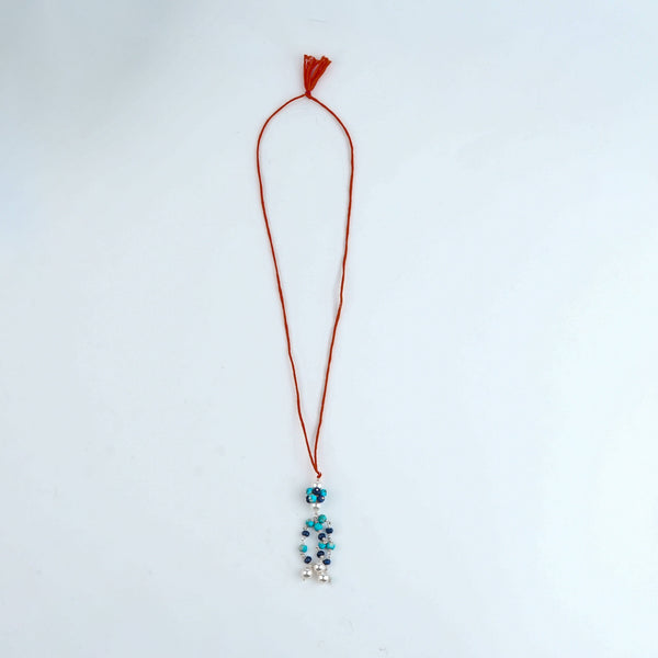 Turquoise, Blue Jade & Pearl Handmade Silver Lumba Rakhi
