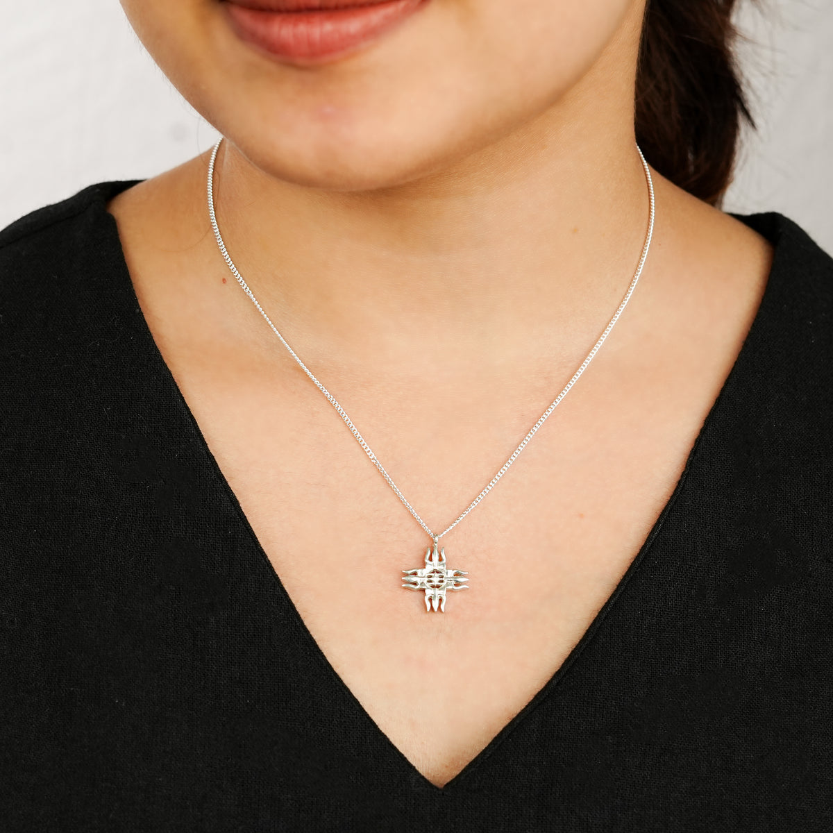 Silver Raised Trishul Pendant Necklace
