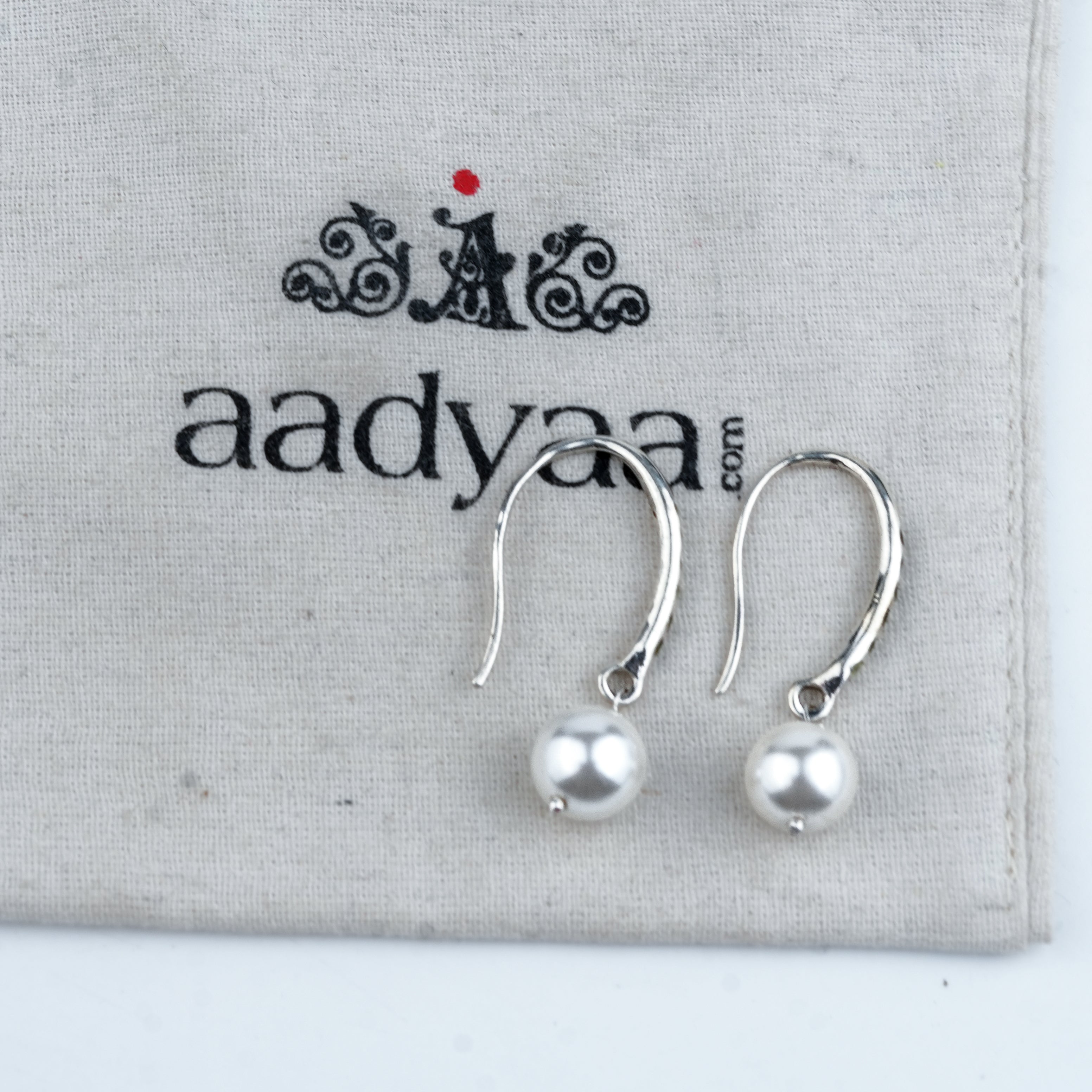 Silver Dangle Pearl Earrings with Green CZ Stones