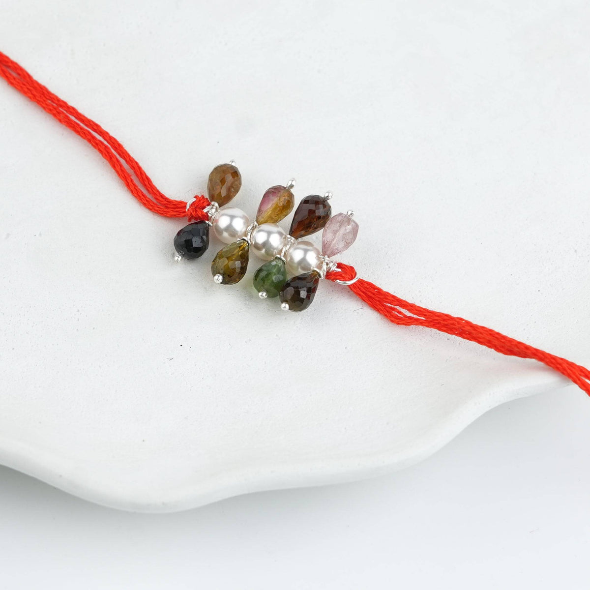 Tourmaline & Pearl Handmade Silver Rakhi