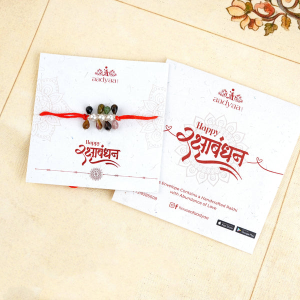 Tourmaline & Pearl Handmade Silver Rakhi