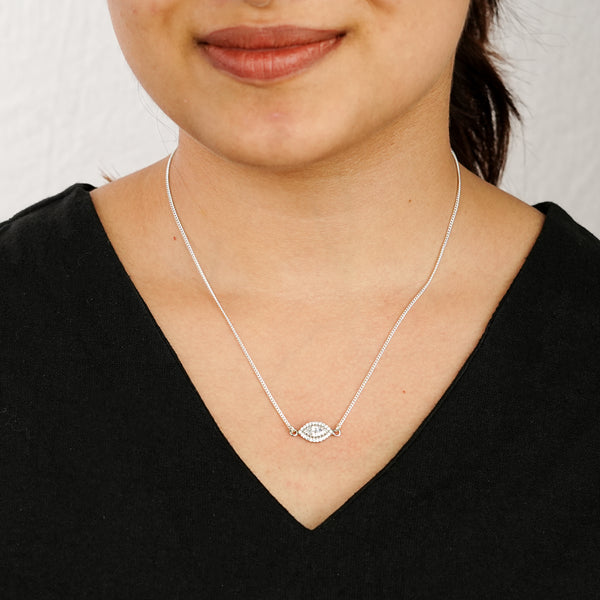Silver CZ Marquise Cluster Pendant Necklace
