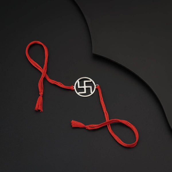 Silver Laser cut Swastik Rakhi: Big