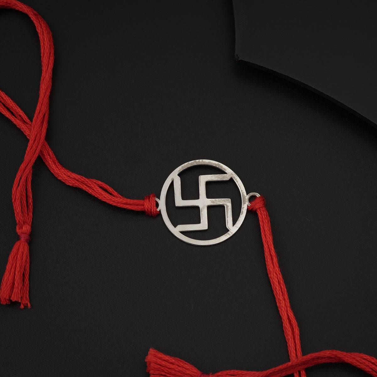 Silver Laser cut Swastik Rakhi: Big