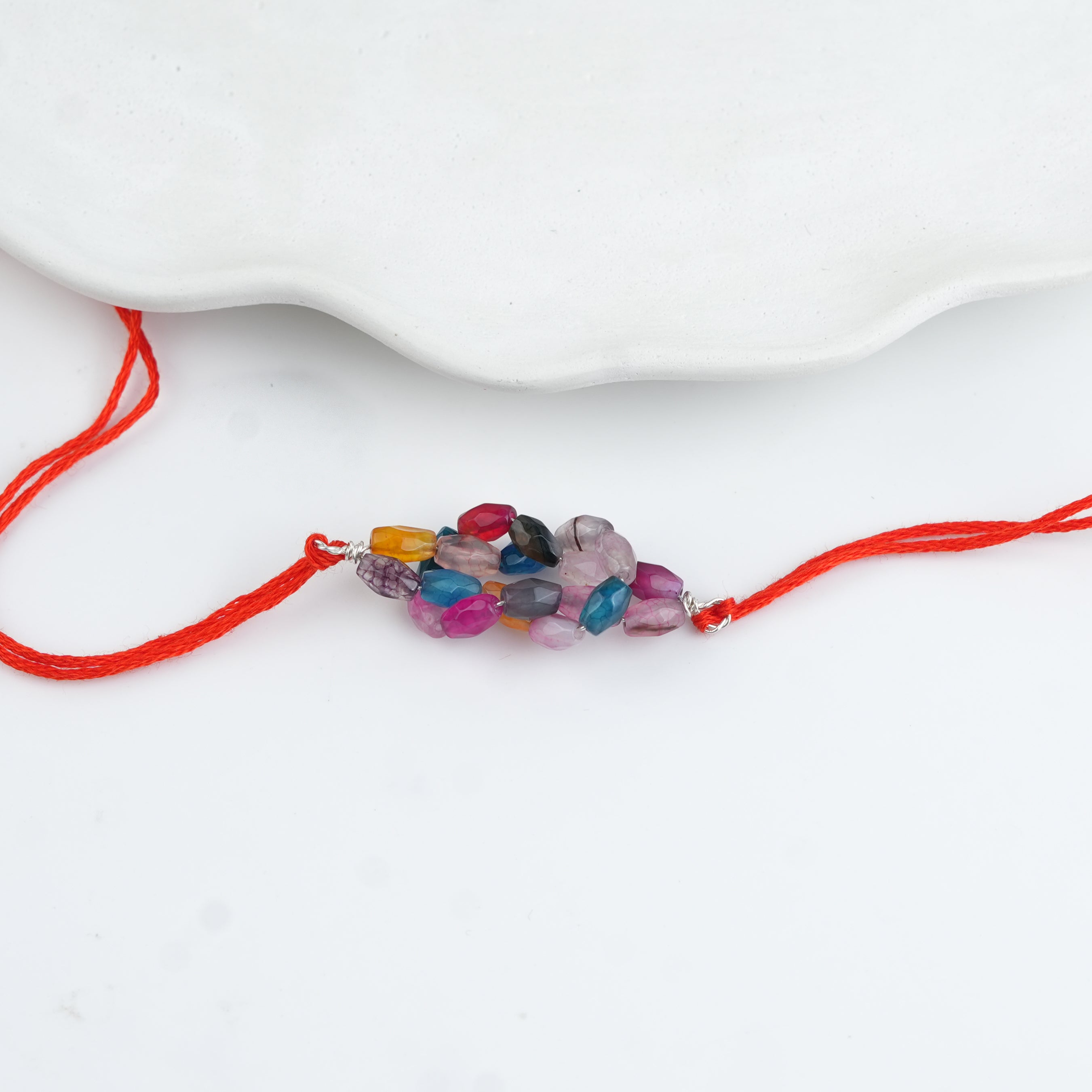 Multicolour Agate Handmade Silver Rakhi