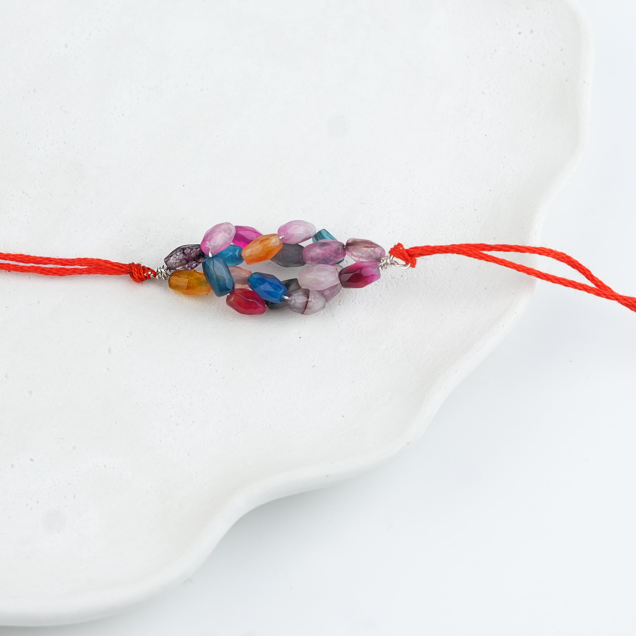 Multicolour Agate Handmade Silver Rakhi