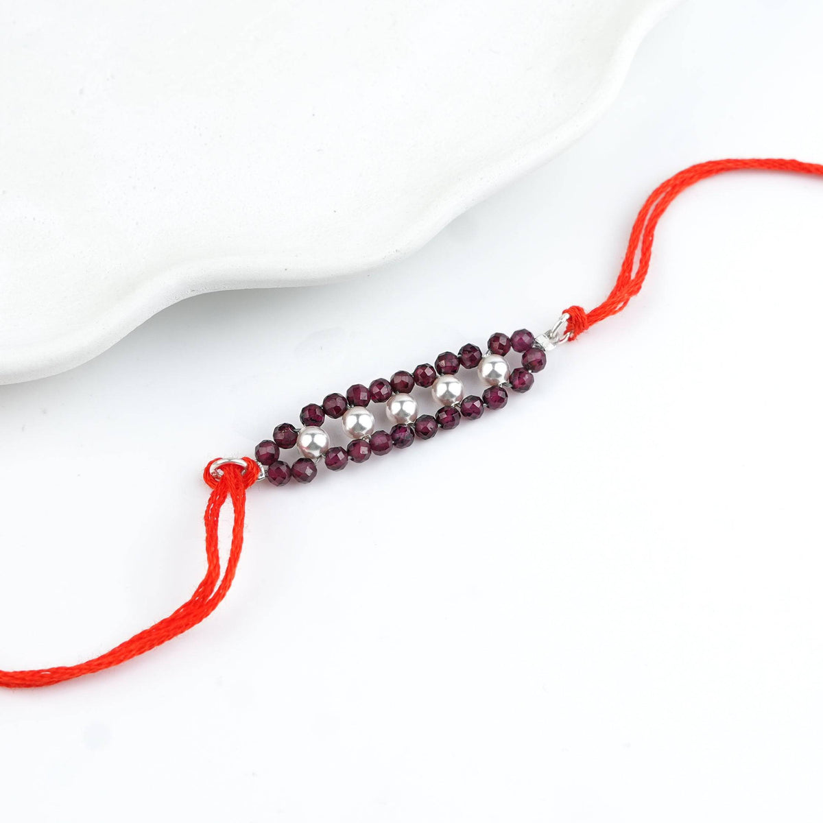 Garnet & Pearl Handmade Silver Rakhi