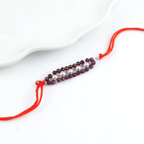 Garnet & Pearl Handmade Silver Rakhi