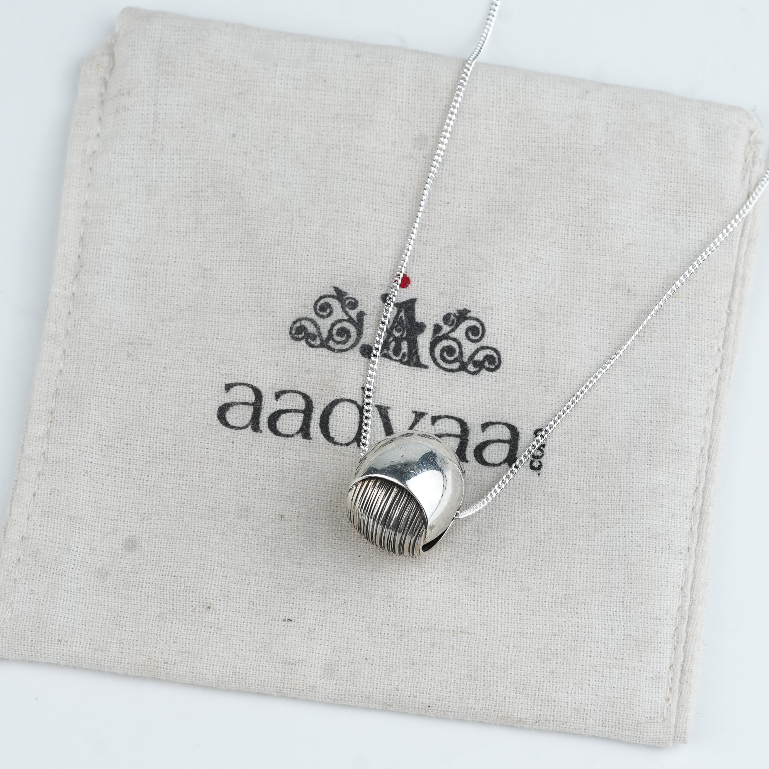 Silver Textured Round Bead Long Necklace