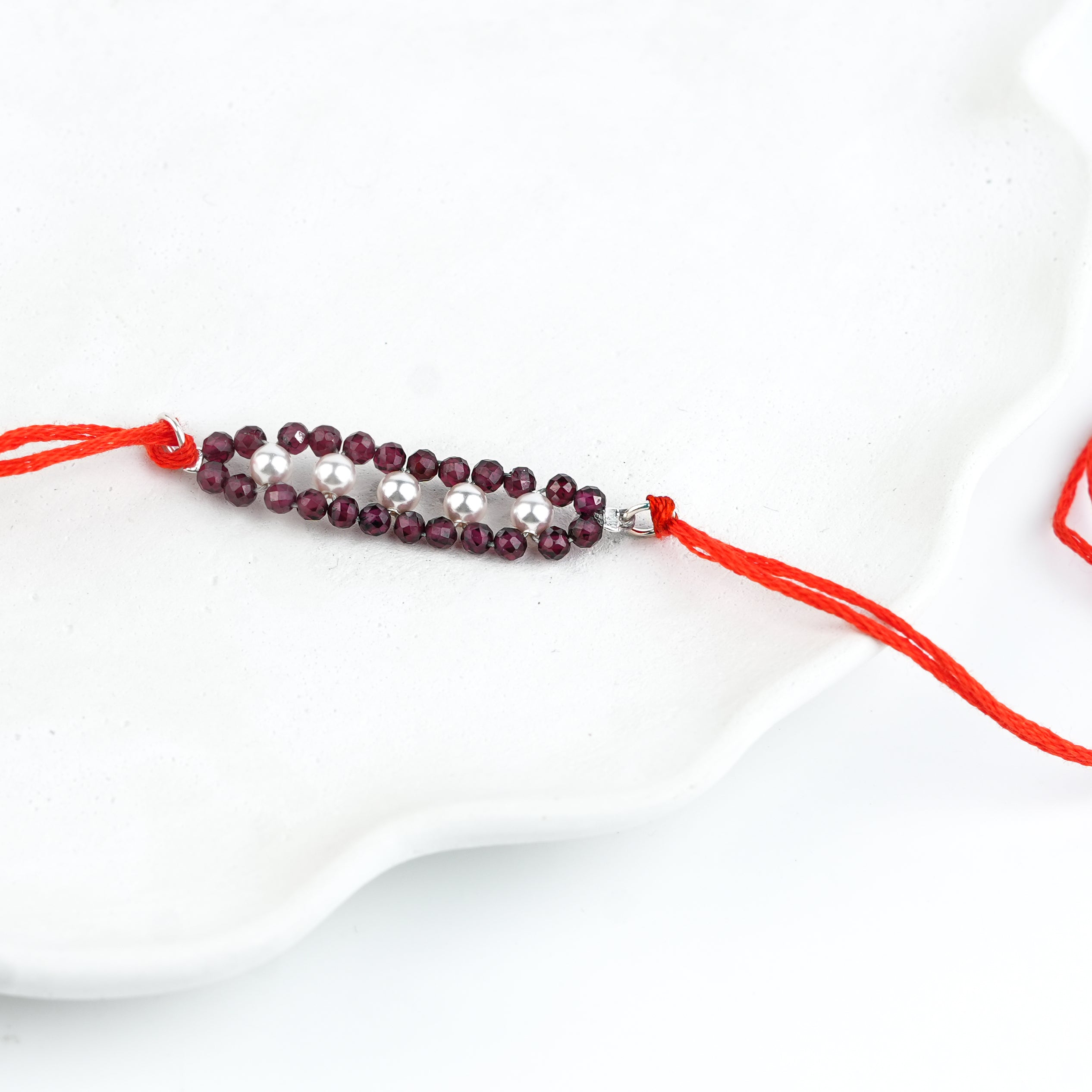Garnet & Pearl Handmade Silver Rakhi