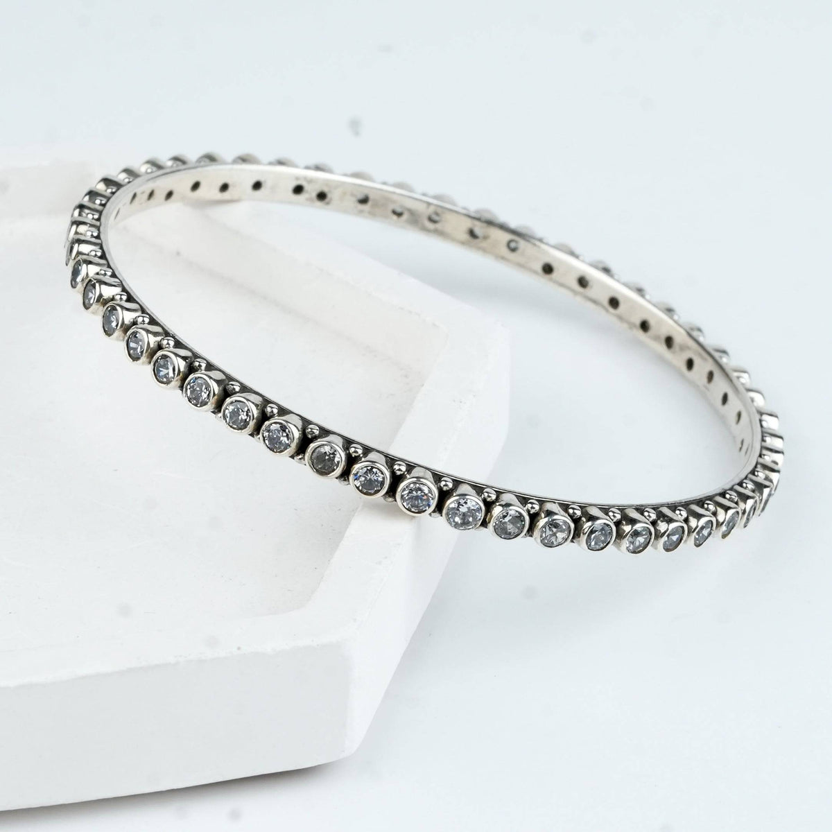 Silver Bangle with White CZ Stone