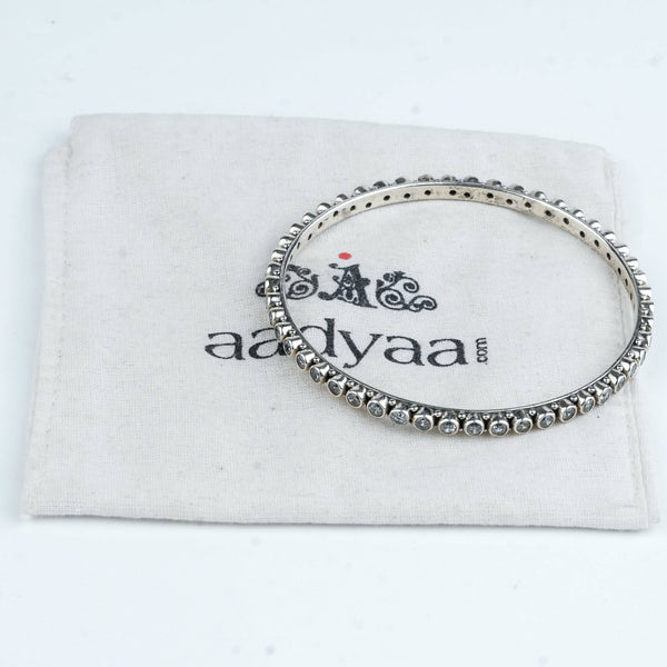 Silver Bangle with White CZ Stone