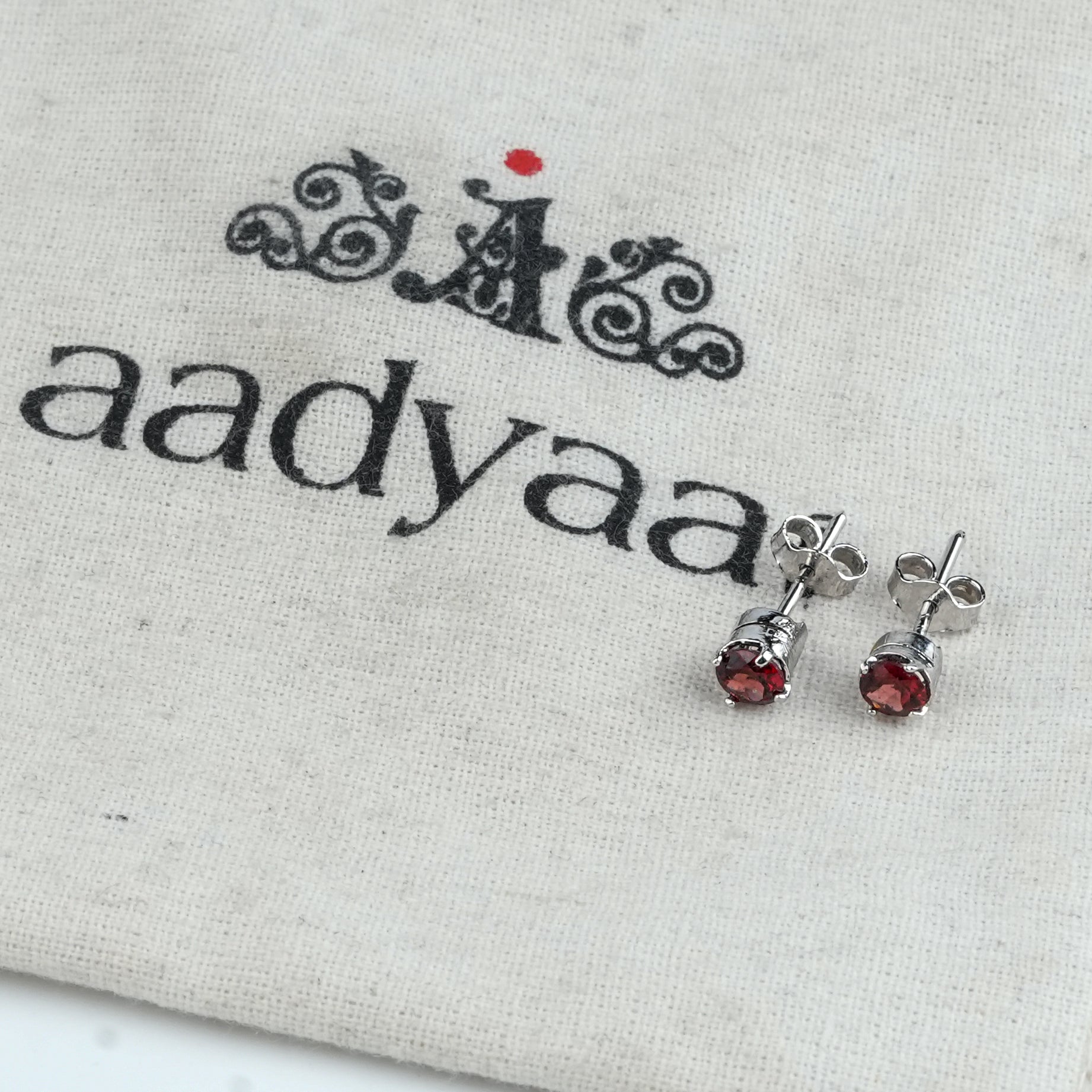 Silver Garnet Stud Earrings