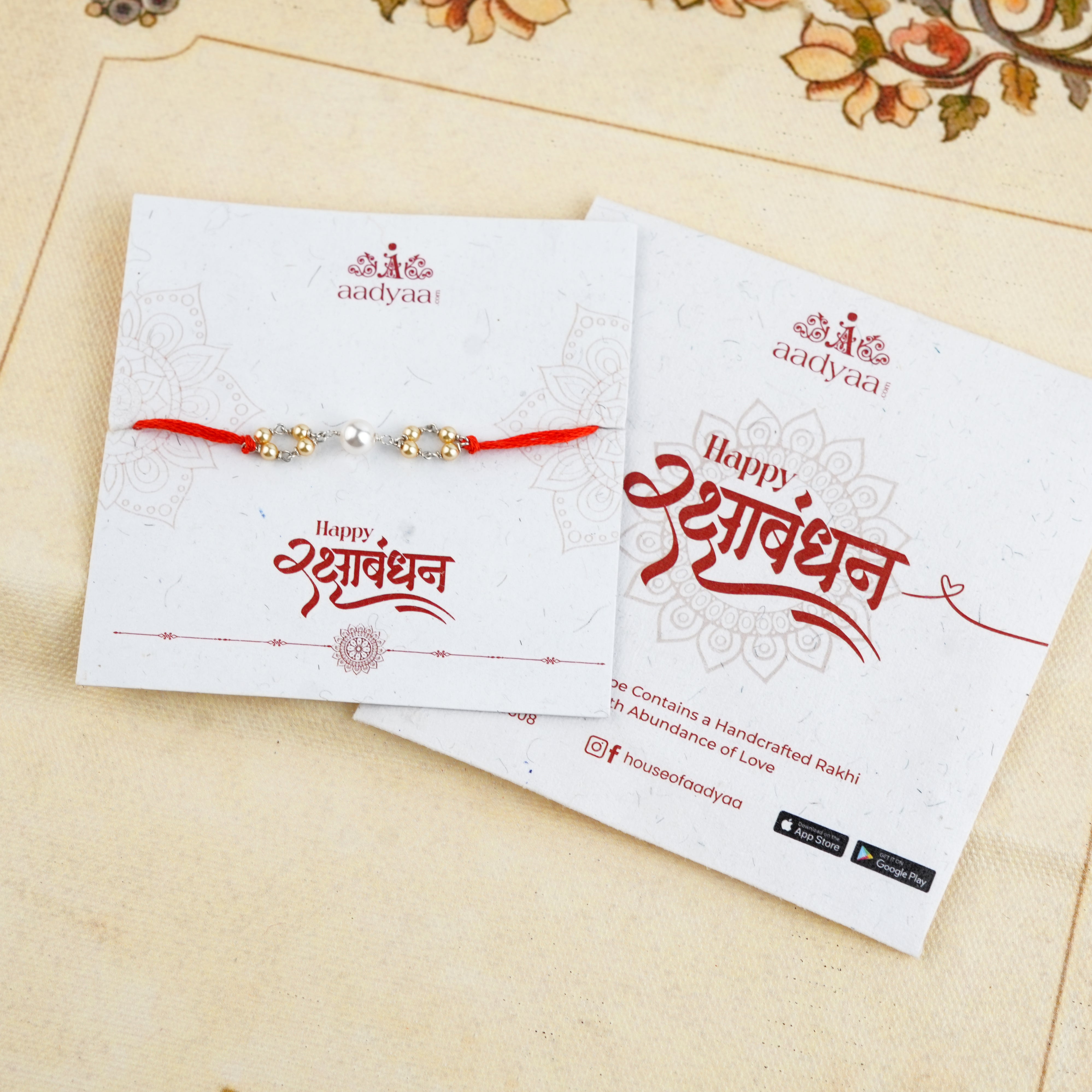 Golden & White Pearl Handmade Silver Rakhi