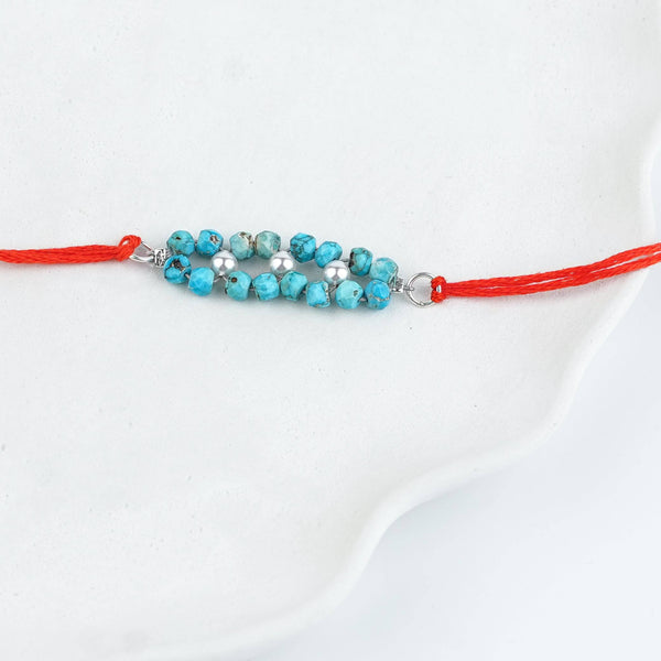 Turquoise & Pearl Handmade Silver Rakhi