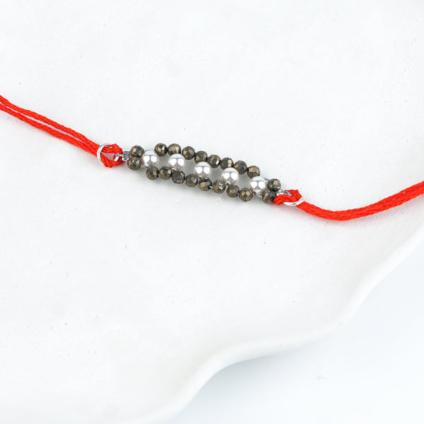 Pyrite & Pearl Handmade Silver Rakhi