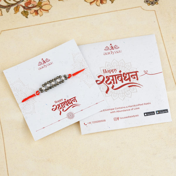 Pyrite & Pearl Handmade Silver Rakhi