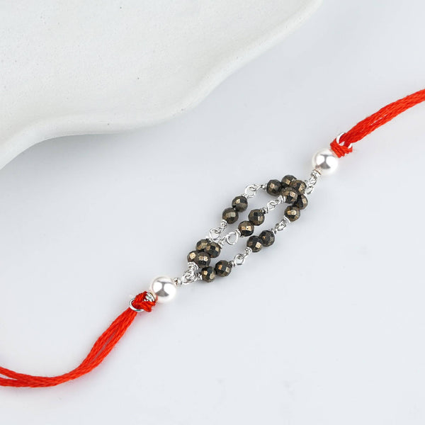 Pyrite & Pearl Handmade Silver Rakhi