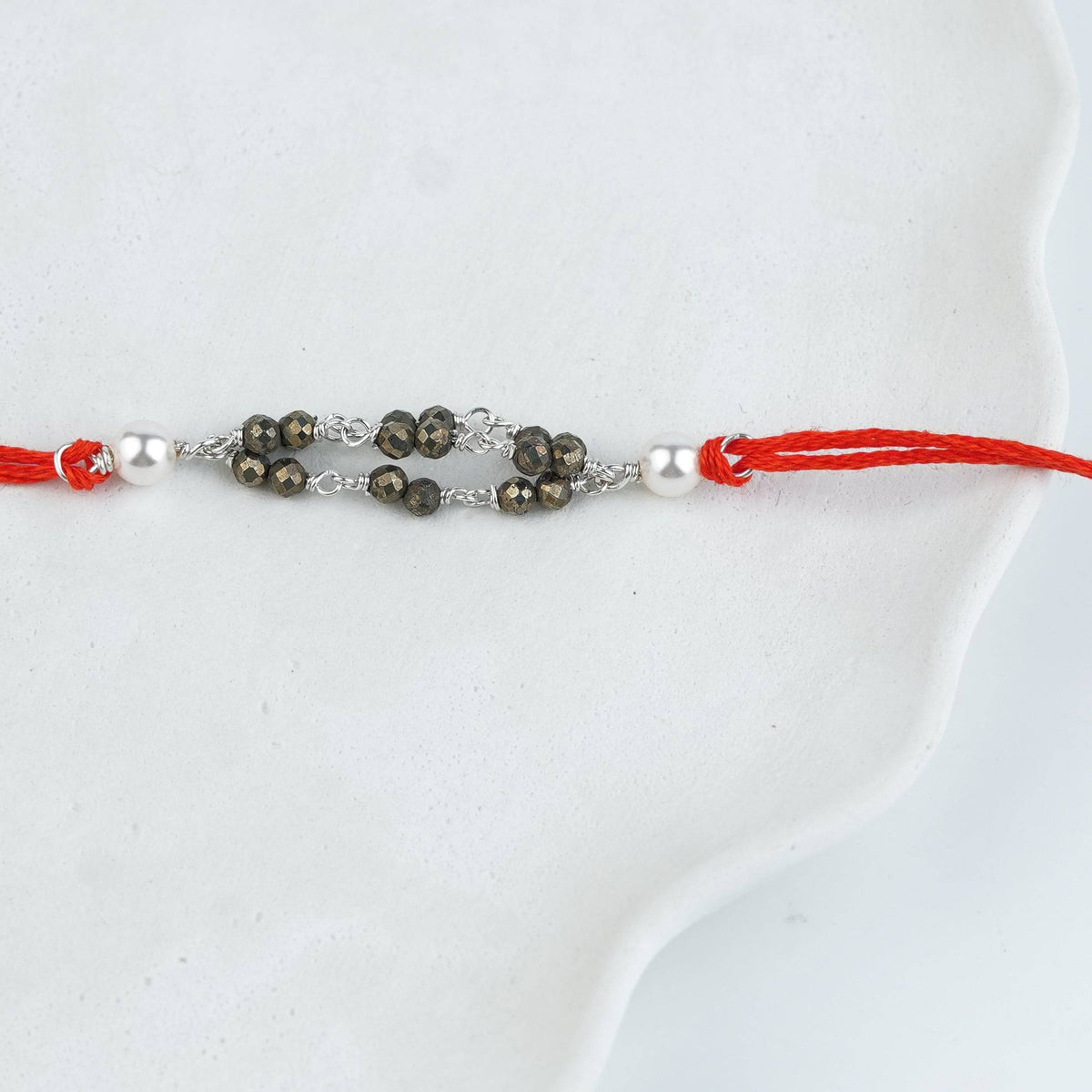 Pyrite & Pearl Handmade Silver Rakhi