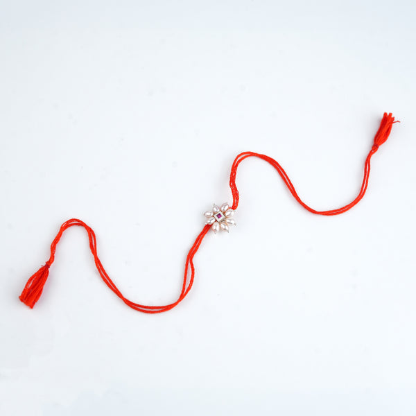 Pink Square & Pearl Handmade Silver Rakhi
