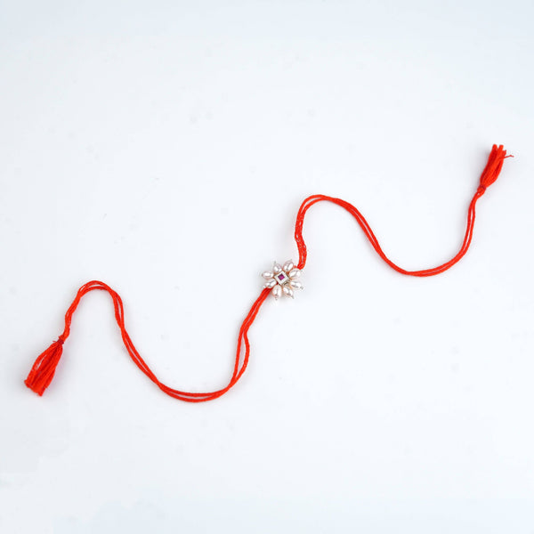 Pink Square & Pearl Handmade Silver Rakhi